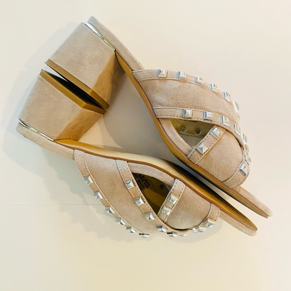 Slides with Block Heal in Tan Suede & Silver Detailing - Like New Condition - Picture 13 of 16